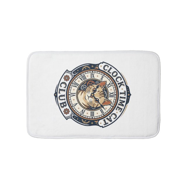 Clock Time Cat Cat Graphic Tee Art - Clock Time Ca Bath Mat (Front)