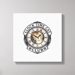Clock Time Cat Cat Graphic Tee Art - Clock Time Ca Canvas Print
