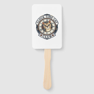Clock Time Cat Cat Graphic Tee Art - Clock Time Ca Hand Fan