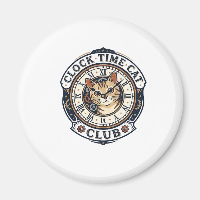 Clock Time Cat Cat Graphic Tee Art - Clock Time Ca Magnet (Front)
