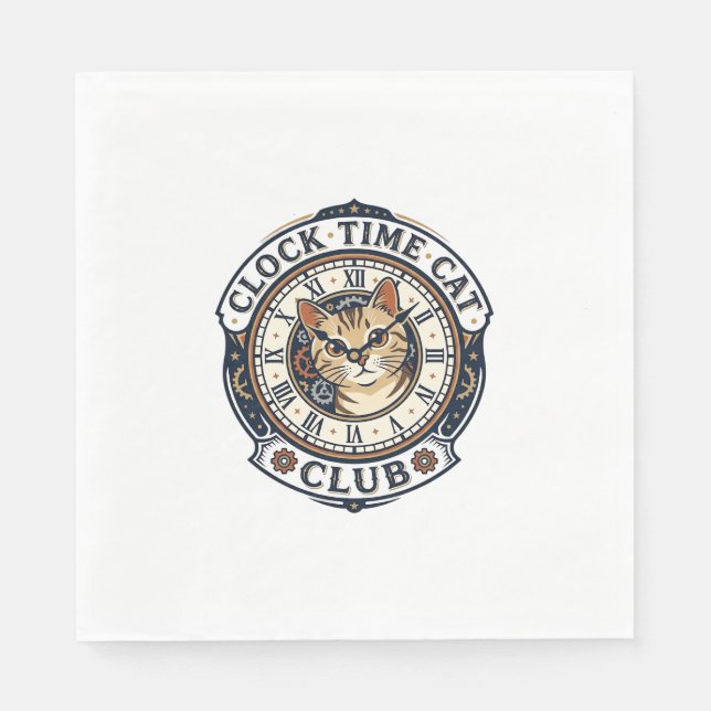 Clock Time Cat Cat Graphic Tee Art - Clock Time Ca Napkin (Front)