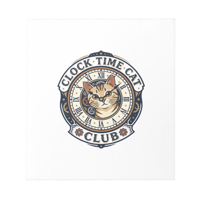 Clock Time Cat Cat Graphic Tee Art - Clock Time Ca Notepad (Front)