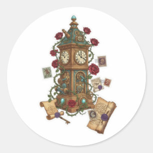 Clock Tower Fantasy Time Machine Illustration Classic Round Sticker