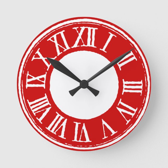 CLOCK vintage look roman numbers white rich red (Front)