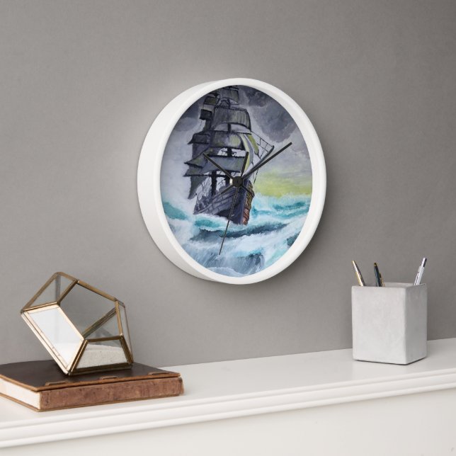 Clock with a ship. Ship on a stormy sea (Office)