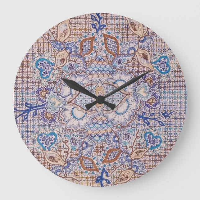 clock with blue and brown floral design (Front)