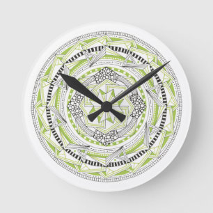 Clock with Original Mandala Inspired Design Green