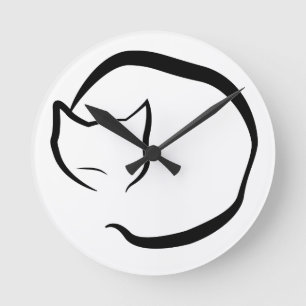Clock with sleeping cat in four lines