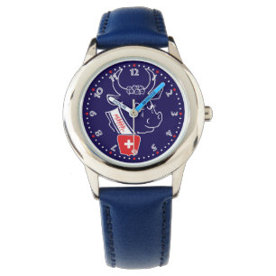 Clock with Swiss draft Switzerland Suisse Watch