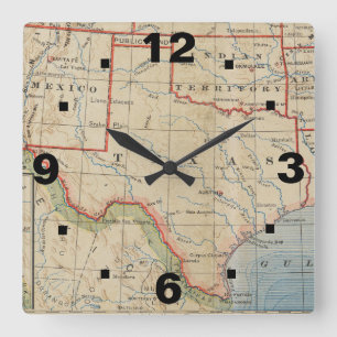 Clock with Texas Vintage Map 1888 Choose a Style