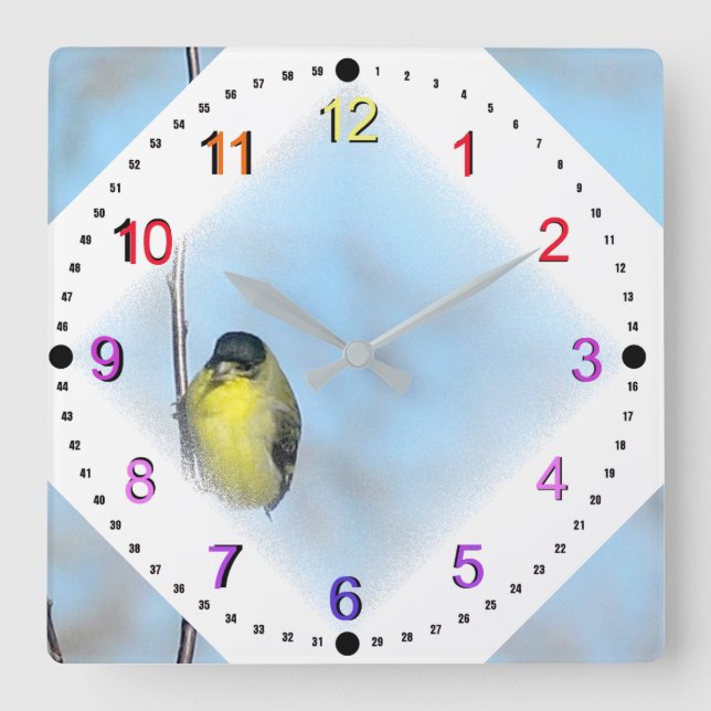 Clock - Yellow Finch in Diamond Vignette (Front)