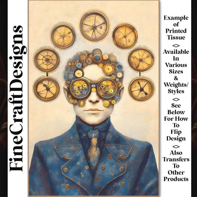 Clockpunk Steampunk Man, Blue & Gold Z7 Decoupage Tissue Paper (Creator Uploaded)