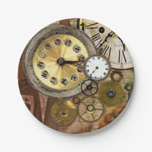 Clocks Rusty Old Steampunk Art Paper Plate