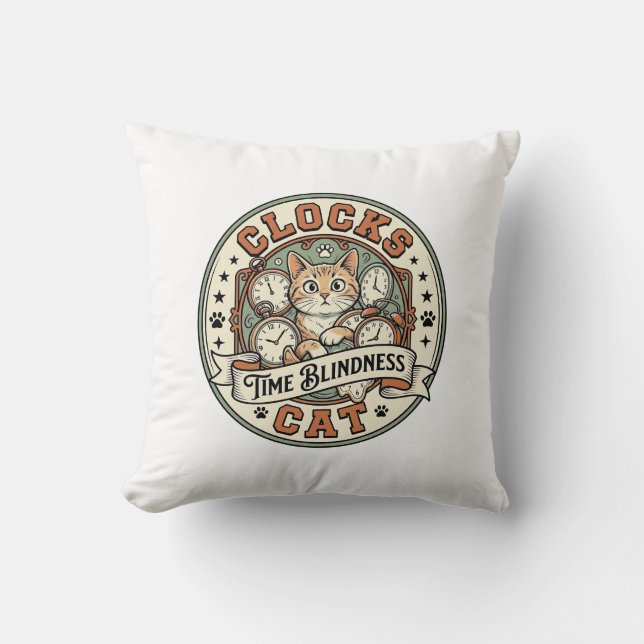 Clocks Time Blindness Cat Clocks Time Blindness Ca Cushion (Front)