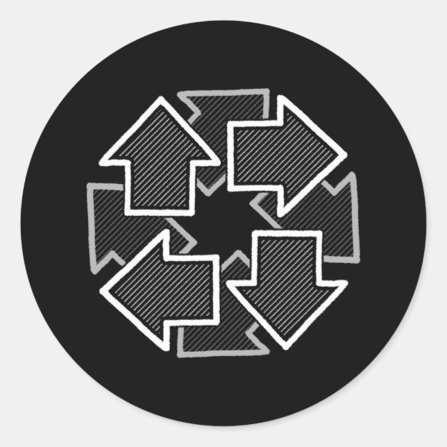 Clockwise Arrows Minimal Geometric Black Variant 2 Classic Round Sticker (Front)