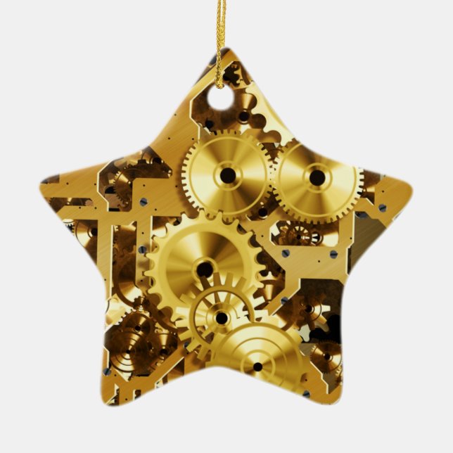 Clockwork 1 Star Ceramic Tree Decoration (Front)