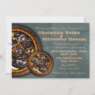 Clockwork and Leather, 5x7 engagement Invitation