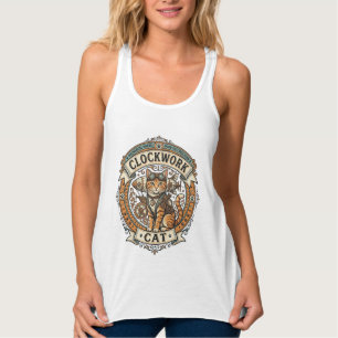 Clockwork Cat Cat Steampunk Vintage Vector Art Shi Singlet