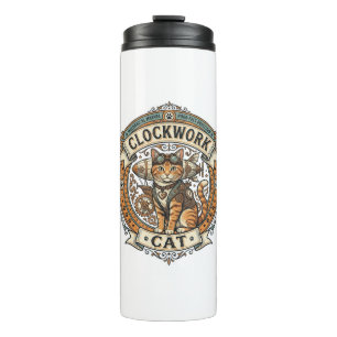 Clockwork Cat Cat Steampunk Vintage Vector Art Shi Thermal Tumbler