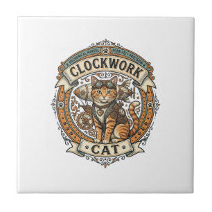 Clockwork Cat Cat Steampunk Vintage Vector Art Shi Tile