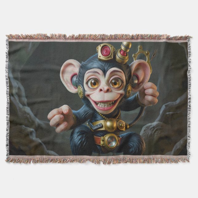 Clockwork Cavekeeper – The Whispering Monkey  Throw Blanket (Front)