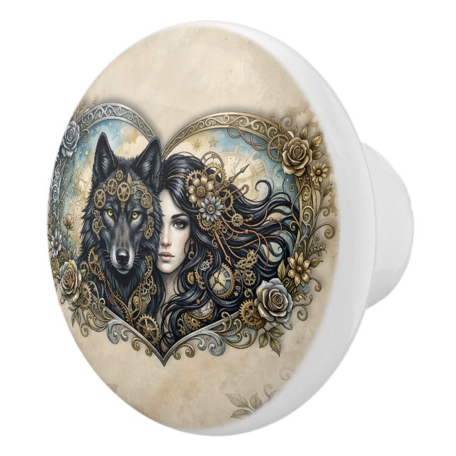Clockwork Hearts The Eternal Bond of Wolf and Soul Ceramic Knob (Right)