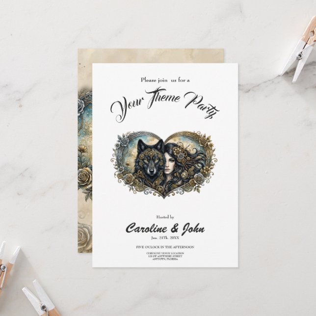 Clockwork Hearts The Eternal Bond of Wolf and Soul Invitation (Front/Back In Situ)
