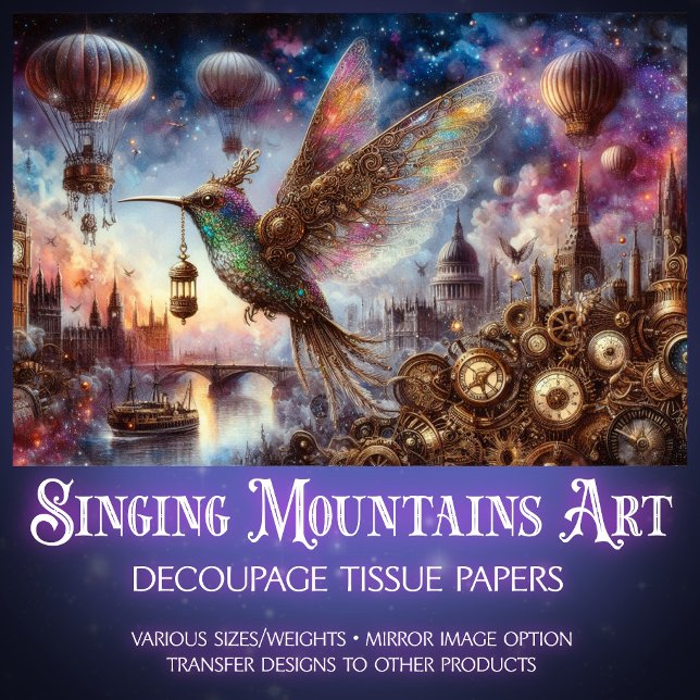 Clockwork Hummingbird Aerial Steampunk Decoupage  Tissue Paper (Creator Uploaded)