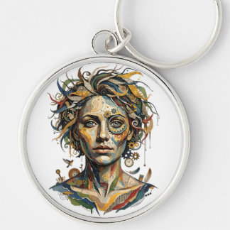 Clockwork Muse — A Surreal Steampunk Portrait Key Ring