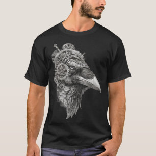 Clockwork Raven Portrait — Pen-and-Ink Steampunk T-Shirt