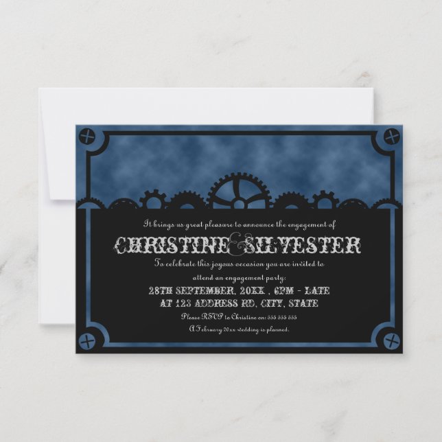 Clockwork Silhouette, 3.5"x5" engagement Invitation (Front)