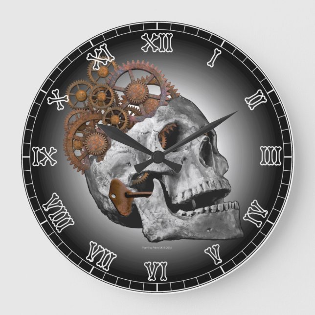 Clockwork Skull Cogs Steampunk Skeleton Gothic Large Clock (Front)