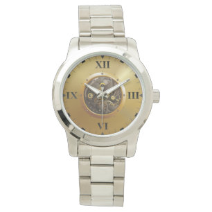 clockwork with roman dial watch