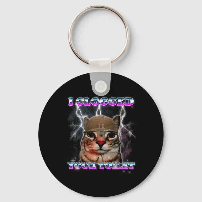Clogged Toilet Funny Cat Meme Stupid Brainrot Key Ring (Front)
