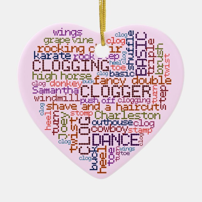 Clogger Clogging Word Art Heart Ceramic Tree Decoration (Front)