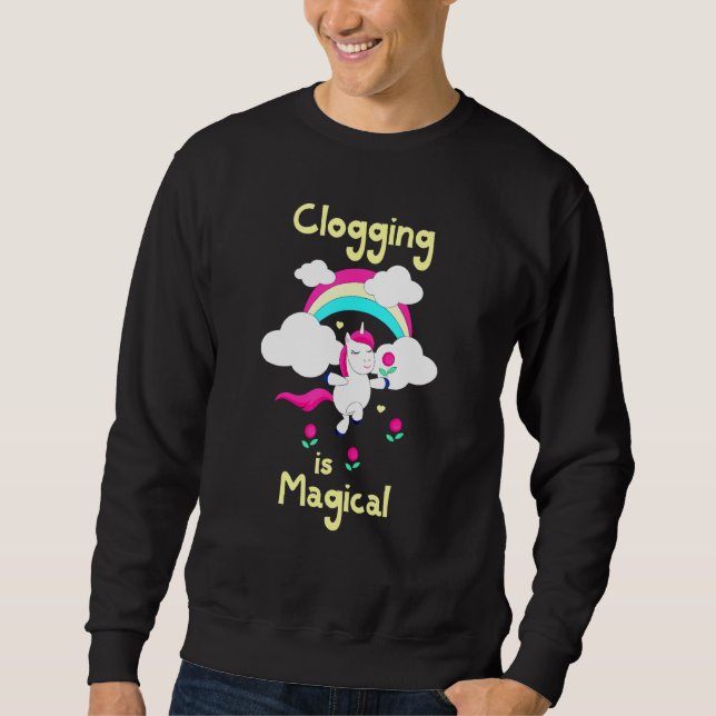 Clogging Is Magical Dancing Unicorn Yellow Text Sweatshirt (Front)