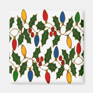 Cloisonne Art Christmas Lights and Holly Magnet
