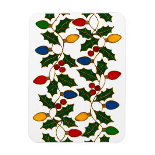 Cloisonne Art Christmas Lights and Holly Magnet