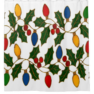 Cloisonne Art Christmas Lights and Holly Shower Curtain