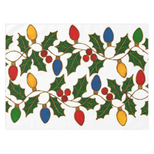 Cloisonne Art Christmas Lights and Holly Tablecloth