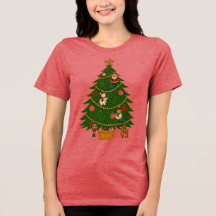 Cloisonne Art Christmas Tree Character Ornaments Tri-Blend Shirt