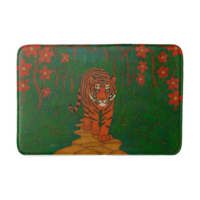Cloisonne Art Tiger on the Jungle Path Bath Mat (Front)