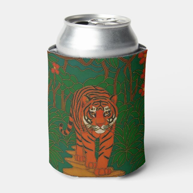 Cloisonne Art Tiger on the Jungle Path Can Cooler (Can Front)
