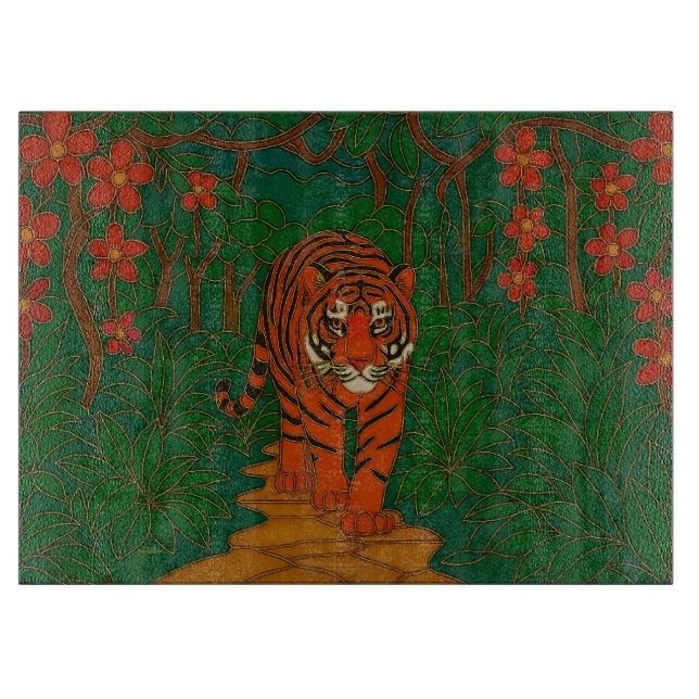 Cloisonne Art Tiger on the Jungle Path Cutting Board (Front)