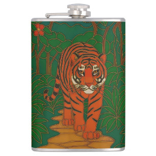 Cloisonne Art Tiger on the Jungle Path Hip Flask