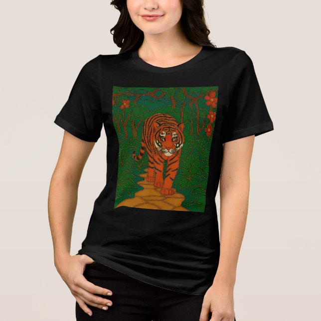 Cloisonne Art Tiger on the Jungle Path Tri-Blend Shirt (Front)