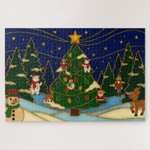 Cloisonne Art Whimsical Forest Classic Christmas  Jigsaw Puzzle