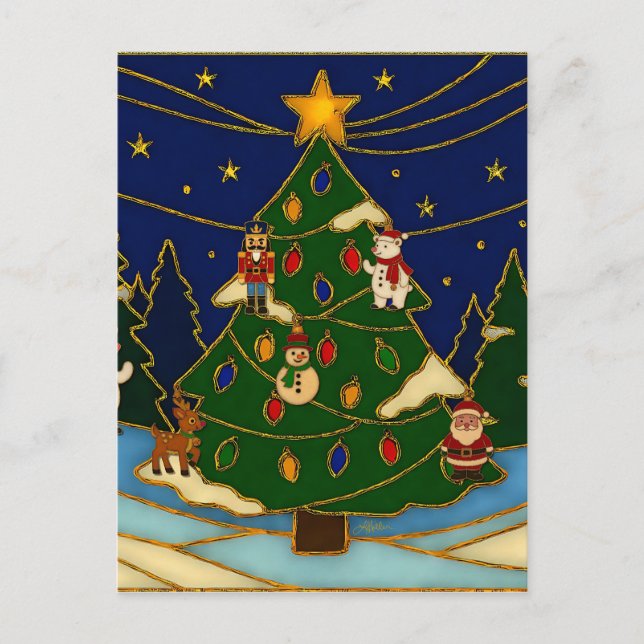 Cloisonne Art Whimsical Forest Classic Christmas  Postcard (Front)