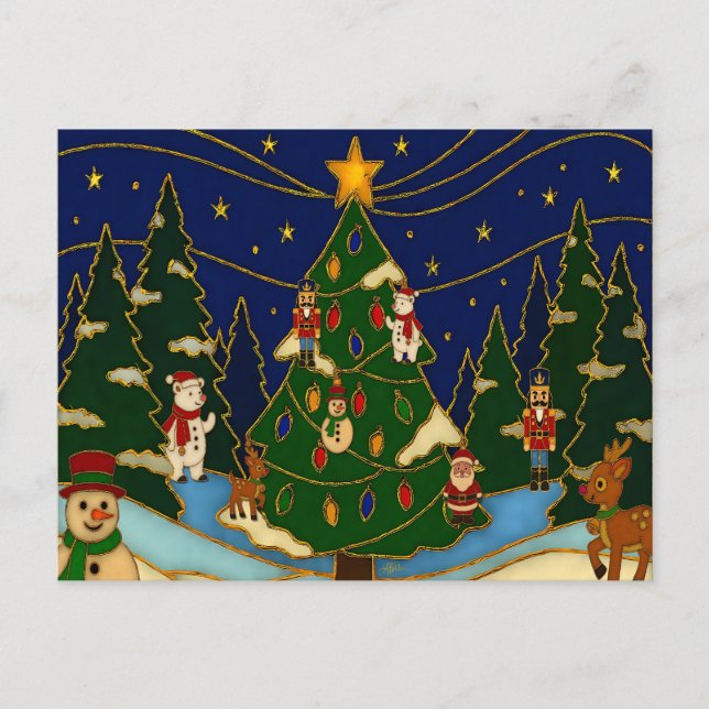 Cloisonne Art Whimsical Forest Classic Christmas  Postcard (Front)