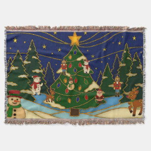 Cloisonne Art Whimsical Forest Classic Christmas  Throw Blanket